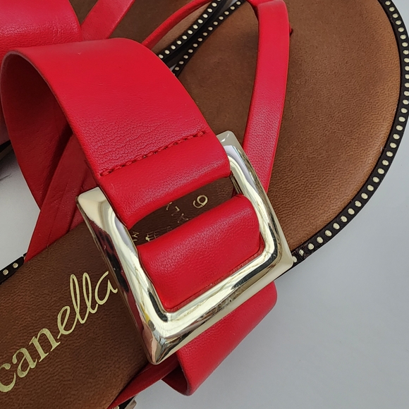 Toscanella Red Buckled Thong Sandals Size 6 Made in Italy Summer Sandals - Picture 7 of 11